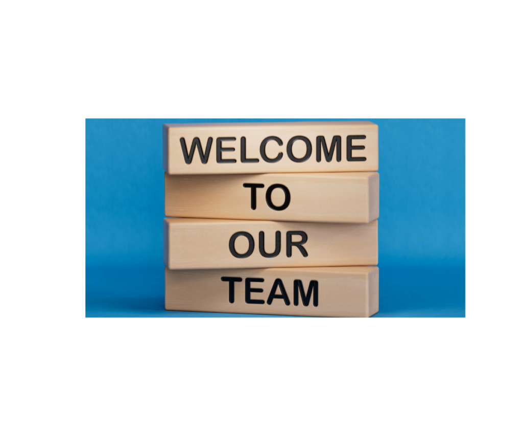 houten balken met 'welcome to our team'